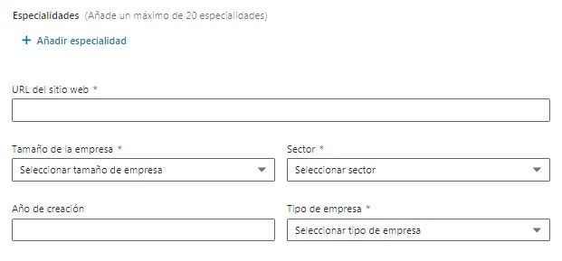 Crear empresa en LinkedIn - Sobre nosotros - Otros campos